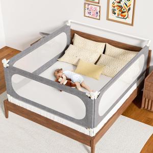 3-Piece Queen Size Bed Rails for Toddlers, with Headboard Rod -Height Adjustable Baby' Safety Bed Rails Guard for Queen Size Bed(3Pack 78.7"x78.7"x59"-Gray)
