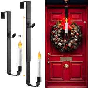 Enhon Christmas Wreath Hanger for Front Door with Candle Holder and Flameless Candle, Adjustable Wreath Hanger from 15.7 to 26", Fits Doors up to 2" Thick, 20lbs Capacity(Black,1 Pack)