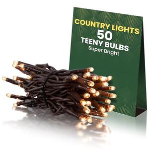 Teeny Lights 50Ct Brown - Warm Mini Bulbs with Brown Cord - Indoor/Outdoor Water-Resistant Farmhouse String Lights for Patio, Wedding, Home Decor, Rustic Christmas