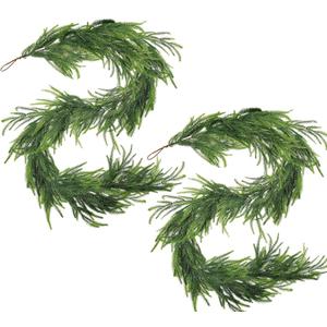 2 Pcs Real Touch Norfolk Pine Garland 6FT Artificial Pine Greenery Garlands Faux Christmas Garland for Holiday Seasonal Indoor Home Decoration Mantle