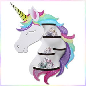 Pinkunn Unicorn Shelves Wall Decor Wooden Floating Shelf Crystal Display Wall Art Girly Bedroom Bathroom Decor Unicorn Lover Gift, Easy to Assemble