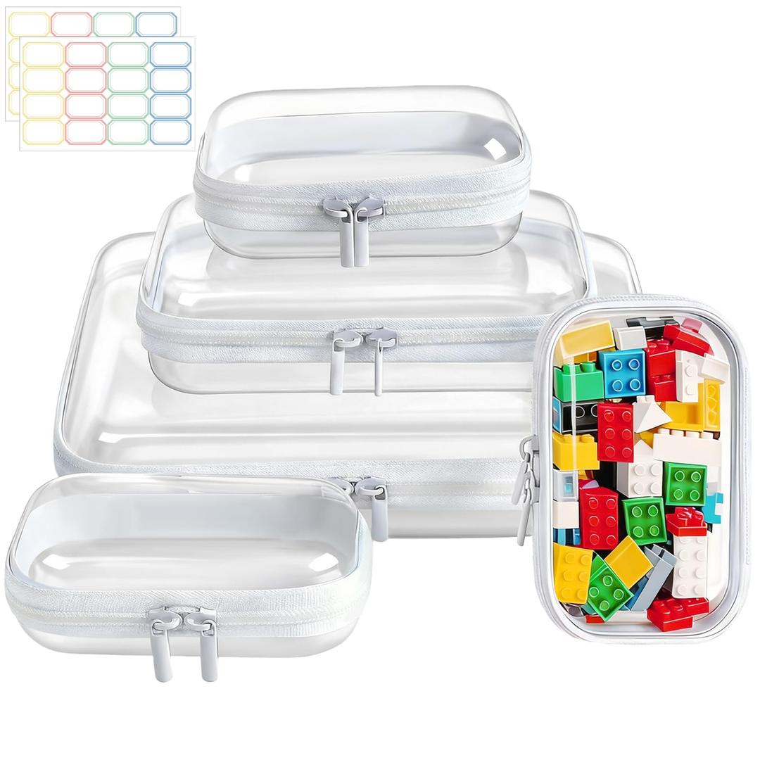 AOBOPLE Clear Hard Shell Zipper Case, 3PCS M+L+XL (13.78"x11.8"+9.8"x7.87"+8.66"x6.1") Large Toy Storage Bags,Plastic Transparent Hard Zipper Case Travel Waterproof Organizer Bags for Puzzles,Cosmetics