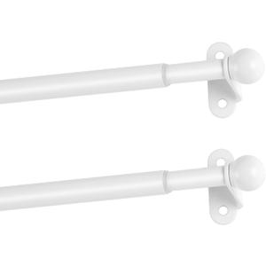 2 Pack Thin Curtain Rod for Windows Adjustable 30-54 Inch, 1/2" Diameter, Small Cafe Decorative Window Curtain Rod with Brackets (White)