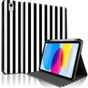 TopPerfekt Case for iPad 11th (A16) 11-inch 2025/10th Generation 10.9-inch 2022,Striped Cute Girly Collegiate Style Case with Pencil Holder for Kids, Boys, Girls, Anti-Slip/Anti-Shock-Black White