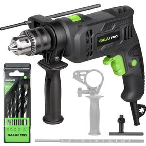 GALAX PRO 4.5Amp 0-3000RPM Corded Hammer Drill, 5pcs Bit, Hammer and Drill 2 Functions in 1 with 12 Variable Speed, 1/2 Inch Keyed Metal Chuck, 360 Rotating Handle