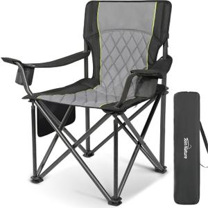 Outdoor Large Camping Chairs for Adults, Heavy Duty Camp Chair Support 800lbs, King Kong Folding Chairs with Padded and Pocket for Outside, Sports, Lawn, Built Durable and Reliable, Black