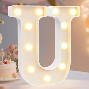 Pooqla LED Marquee Letter Lights Sign, Light Up Alphabet Letter for Home Party Wedding Decoration U (Warm White)