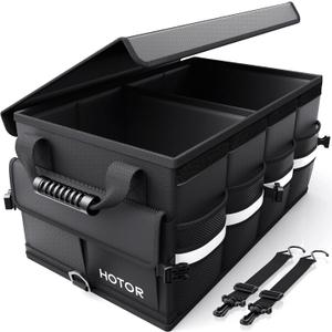 HOTOR Car Trunk Organizer - Foldable Trunk Organizer for SUV, Car Storage with Reflective Strips & Securing Cover, Large Capacity Car Accessories for Truck, Van & Sedan, Black, 24.4" x 13.8" x 11.0"