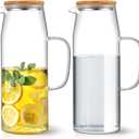 Hsei 2 Sets Glass Pitcher with Lid, 67.6 oz / 2000 ml Water Carafe with Handles Hot Cold Beverage Water Jar Glass Jug for Tea Juice Milk Coffee Iced Beverage(2l)