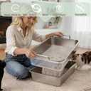 Stainless Steel Sifting Cat Litter Box for Clumping Clay Litter,Large Metal Litter Box with Litter Bag,Sifting Tray and Handle for Easy Lifting, Odor Control (23.6"x15.7"x5.9")