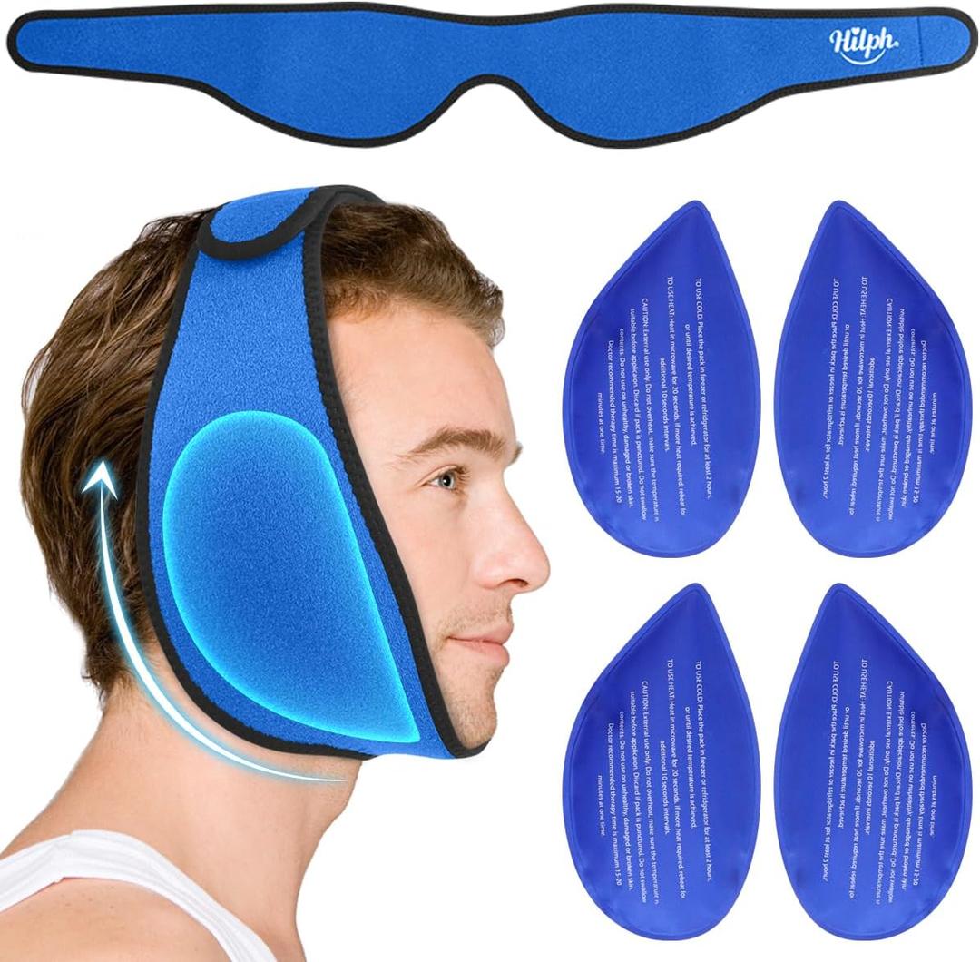 Hilph Face Ice Pack Wisdom Teech Ice Pack Head Wrap for Facial Oral Surgery Pain Relief for TMJ, Jaw Ice Wrap with 4 Hot Cold Gel Packs Reusable for Tooth Extraction & Teeth Removed, Tonsil Blue