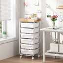 SYKIARIOL 6 Drawer Rolling Cart for Craft Storage,Utility Drawer Cart,White