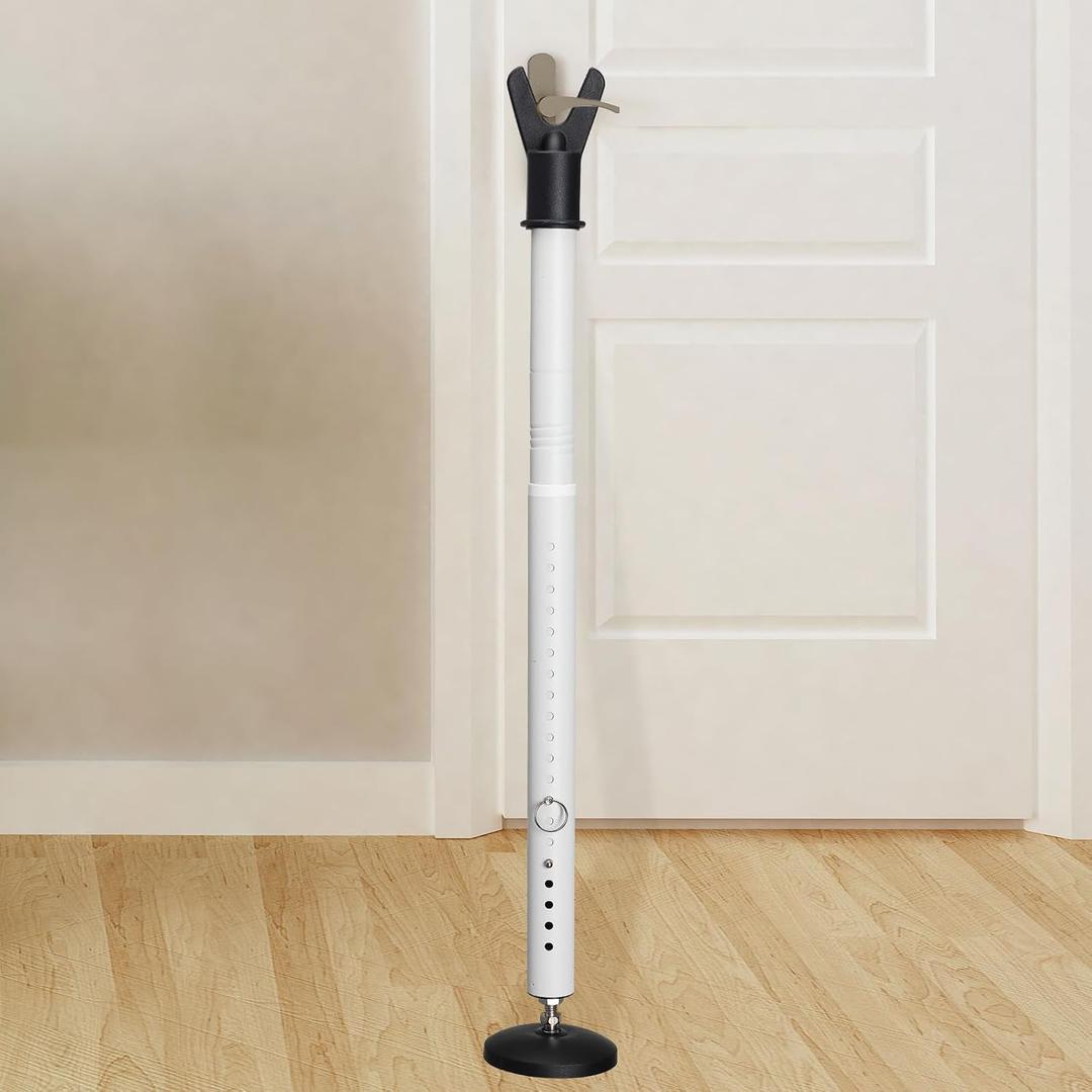 Door Security Bar, 1.25Inch Diameter Heavy Duty Security Bar with Large Rubber Base, Door Stopper for Apartment Hotel Home Travel Screen Door(1 Pack,White)
