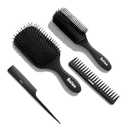 Balon Hair Brush for Women and Men, 4Pcs Paddle Brush Detangling Brush Hair Comb Set for Long Thick Thin Curly Hair, Hairbrush Great On Wet or Dry, No More Tangle (Black)