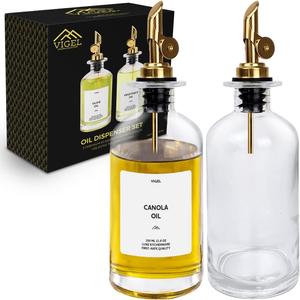 Vigel Premium Oil Dispenser Set, Olive Oil Dispenser, Oil Bottle For Kitchen, Easy Refill Glass Bottle Dispenser, Weighted Pourer Customizable Labels & Funnel, Holiday Gift, Kitchen Accessories 350 ml