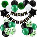 Birthday Decorations for Men Green and Black Party Decor Supplies Boy Including Happy Birthday Banner Confetti Latex Balloon Foil Balloon and Ribbon
