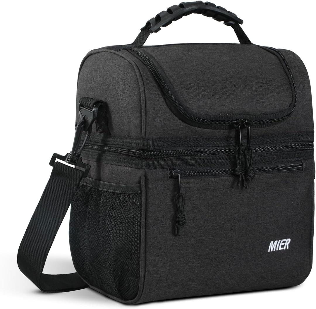 MIER 2 Compartment Lunch Bag for Men Women, Leakproof Insulated Cooler Bag for Work, Dark Grey, Medium