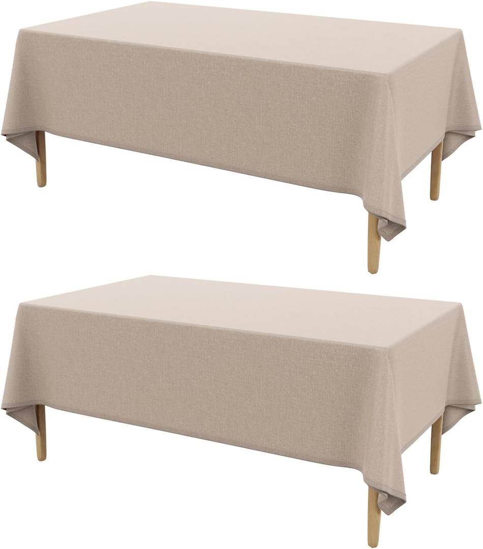 AUSSPVOCT 2 Pcs Textured Linen Table Cloth for Rectangle Table - 52x70 Inch Cloth Tablecloth Rectangular Waterproof Washable Fabric Dining Table Cover for Spring Wedding Party Kitchen Decor (Khaki)
