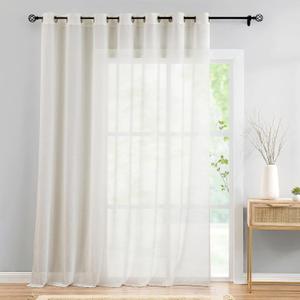 FMFUNCTEX Linen Sheer Sliding Door Curtains for Bedroom, Beige Curtains 96 Inches Long Window Curtain Drapes for Living Room, Natural Patio Glass Door Extra 100 Wide Curtain, Grommet Top 2 Panels