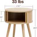ZttRiee Side Table with Sliding Door & Cabinet, End Table for Living Room, Night Stand for Bedroom, Modern Bedside Table with Solid Wood Legs, Natural