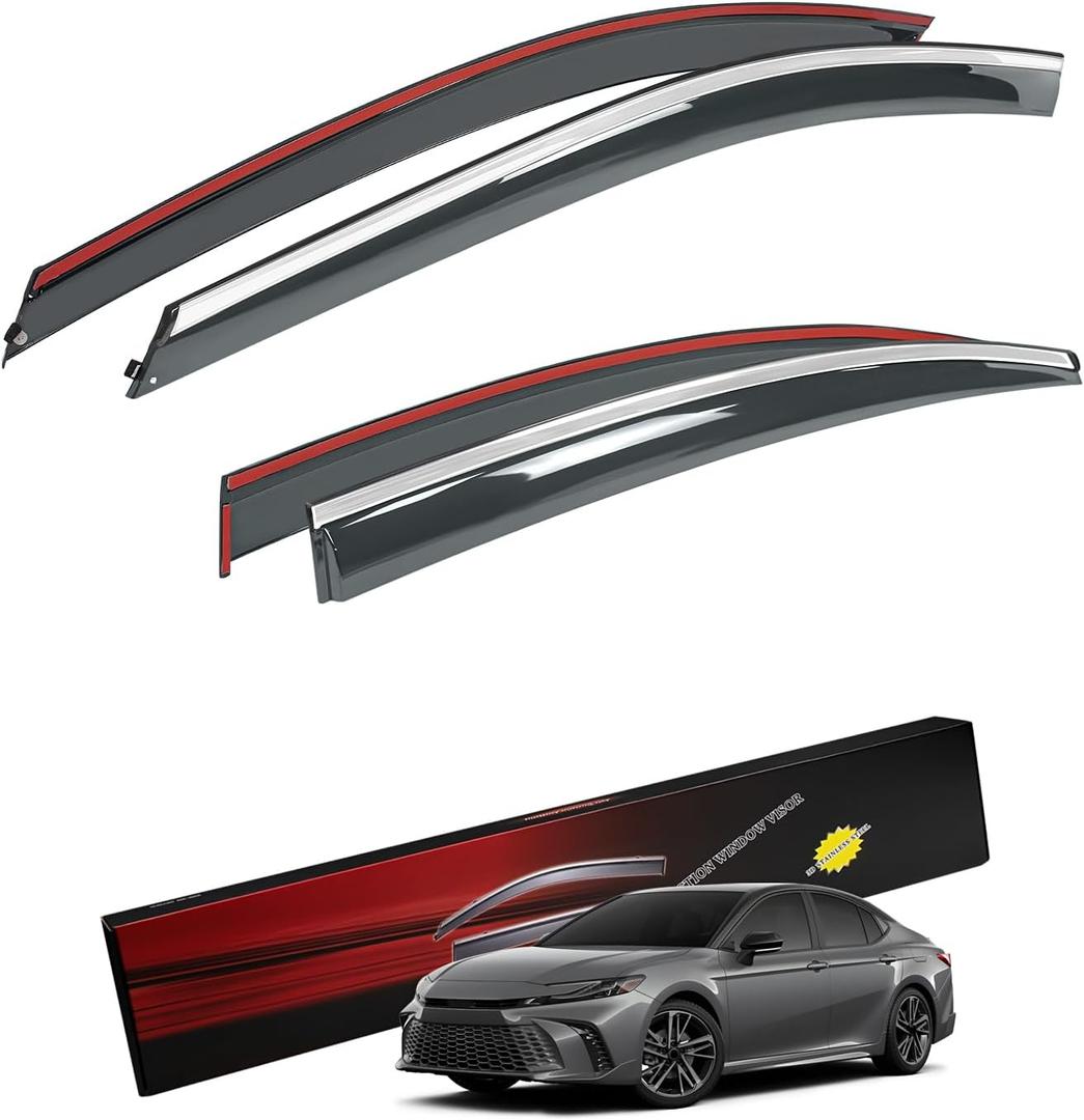 Sze Rain Guards Compatible with 2025 2026 Toyota Camry Side Window Deflectors Anti-Rain Window Visors with Tape 304 Stainless Steel TrimNoise Reduction & All-Weather Protection Outside Channel-4pcs