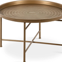 Metal Foldable Round Accent Coffee Table, 28.25" x 28.25" x 19", Mirrored Surface and Gold Frame, Modern Minimalist Design and Detachable Magnetic Tabletop
