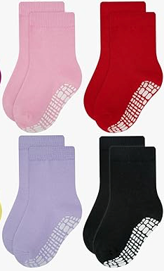 RATIVE 4 Pack Anti Slip Ankle Socks with Grips for Baby Toddler Kids Boys Girls, Size 1-3T