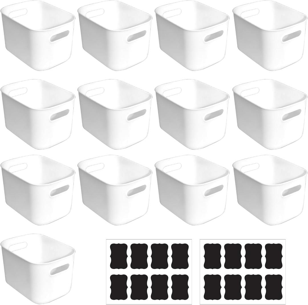 13 Pcs Plastic Storage Bins White Storage Bin Organizer Baskets Small Storage Containers for Pantry Home Kitchen (10 x 7 x 6 Inch)
