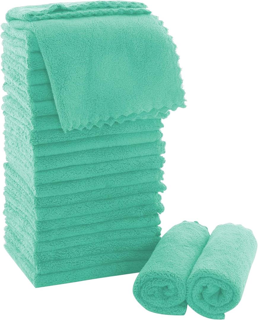 MOONQUEEN Ultra Soft Premium Washcloths Set - 12 x 12 inches - 24 Pack - Quick Drying - Highly Absorbent Coral Velvet Bathroom Wash Clothes - Use as Bath, Spa, Facial, Fingertip Towel (Aqua Green)