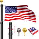 16FT Telescoping Flag Pole Kit, 14 Gauge Heavy Duty In Ground Telescopic Flag Poles with 3x5 American Flag, Outdoor Old Glory Flagpole Kits for Outside, Yard, Residential or Commercial