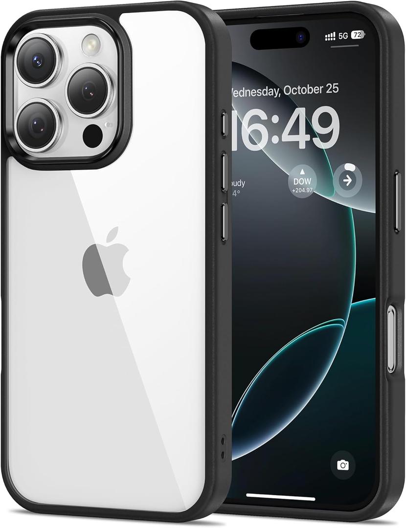 HOOMIL Case for iPhone 16 Pro Max 6.9-Inch, Non-Yellowing, Drop Protection, Anti-Scratch Transparent Hard Back Phone Cover - Black