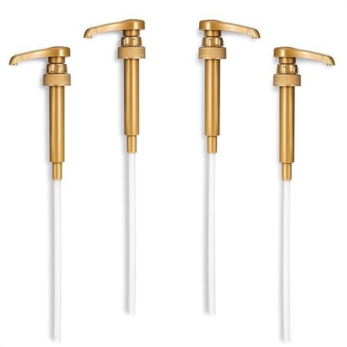 Gold Syrup Pump Dispenser - 4Pcs Skinny Pumps for 750ml / 25.4oz Bottles - Coffee Bar Bottle Accessory for Flavored Drinks