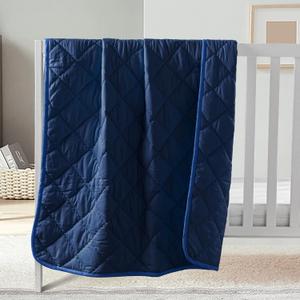 FLXXIE Down Alternative Toddler Comforter, Lightweight, Machine Washable and Warm Baby Crib Quilted Blanket for Stroller, Travel, 39x47 Inches, Navy Blue