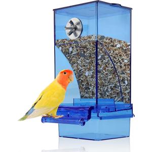 kathson No-Mess Bird Cage Feeder Automatic Parrot Feeders Seeds Container Acrylic Finch Foraging Feeders Parakeet Food Dispenser Cage Accessories for Small Birds Canary Budgie Lovebirds (Blue)