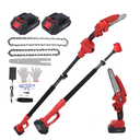 2-in-1 Cordless Pole Saw & 8'' Mini Chainsaw,Forest Ranger Approved Electric Handheld Chain Saw with 2× 21V 4.0Ah Rechargeable Batterie&Charger, Auto Oiling Multi-Angle,Max 16Ft Saw for Tree Trimming, Red Color