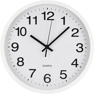 Wall Clock Modern Simple Style Round Plastic Decor Clock Non-Ticking Silent Quartz Movement Wall Clocks for Home/Office/School/Living Room/Bedroom/Kitchen (White, 12 Inch)