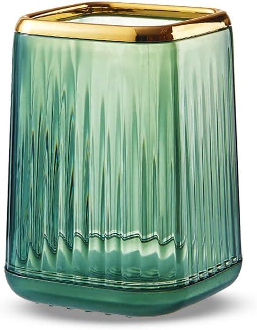 Makeup Brush Cup Holder Organizer for Vanity, Acrylic Vintage Green Make Up Brushes Holders Container Storage with Striped Design for Bathroom Countertop, Pen Pencil Holder Cosmetic Cup for Desk (Square)