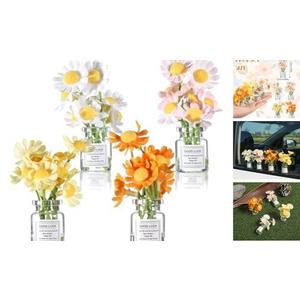 Axafazup Daisy Flower Car Dashboard Decorations for Women, 4Pcs Cute Car Accessories with Glass Vase and No-Residue Adhesive Dots, Spring Aesthetic Interior Decor and Gift