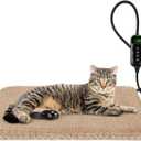 INVENHO Heated Cat Bed, Waterproof Adjustable Temperature Dog Cat Heating Pad with Timer, Indoor Pet Heating Pad for Cats Dogs Electric Pads for Dogs Cats, Pet Heated Pad (S: 18" x 16", Brown)