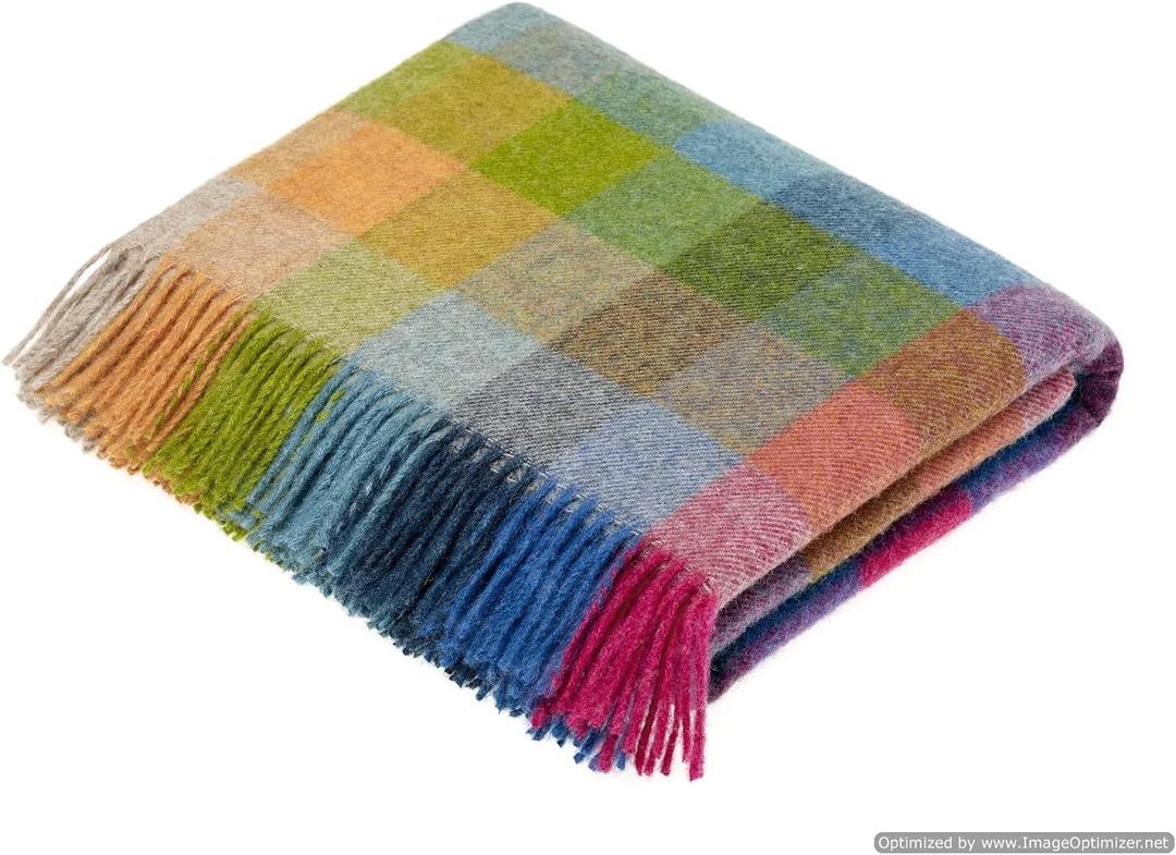 Moon Wool Plaid Throw Blanket, Pure New Wool, Harlequin Tutti Fruitti, Made in UK