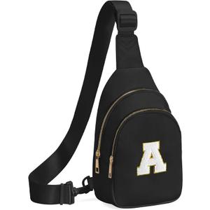 Birthday Gifts for 7 8 9 10 11 12 13 Year Old Girls Small Initial Sling Bag Cross Body Bag Fanny Pack for Girls (Black)