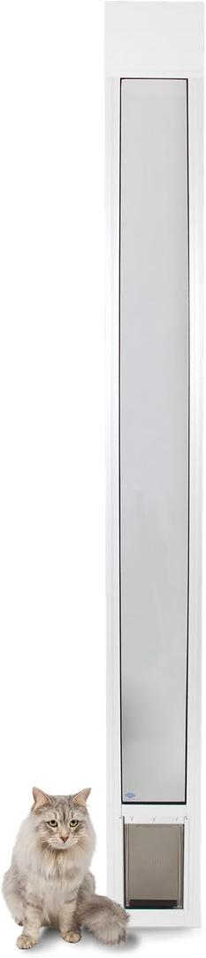 PetSafe 1-Piece Sliding Glass Pet Door for Dogs & Cats - Adjustable Height 75 7/8" to 80 11/16"- Small, White, No-Cut DIY Install, Aluminum Patio Panel Insert, Great for Renters or Seasonal Use