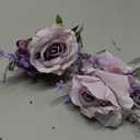 Canlierr 2 Pcs Dusty Corsage and Boutonniere Set Men Boutonnieres Corsage Bracelets Wristlet Band Wedding Flowers Accessories for Men Prom Suit Decorations(Purple)