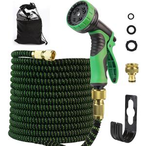 50 ft Expandable Garden Hose -2026 Newly Upgraded Expanding Garden Hoses with 10 Function Spray Nozzle, Extra Strength Fabric, Leak-Proof, Lightweight, Kink-Free Flexible Retractable Hose(Green Black)
