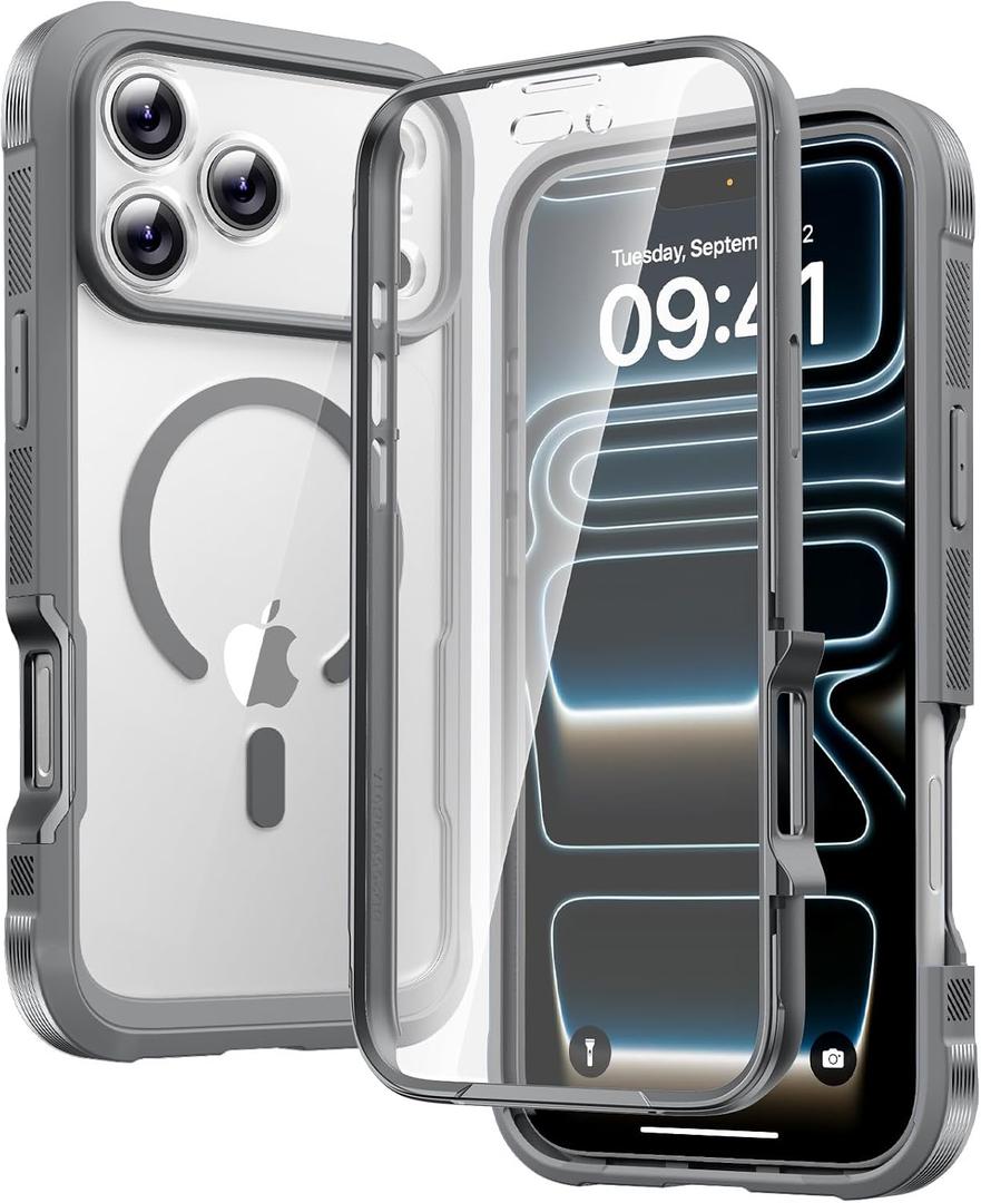 Diaclara Magnetic Designed for iPhone 17 Pro Case Full Body Bumper,[Compatible with MagSafe] Military Drop Proof Cover with Built-in Touch Sensitive Anti-Scratch Screen Protector, Grey Titanium