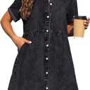 KDF Denim Dress for Women with Pockets Sleeveless Babydoll Denim Shirt Dresses for Women 2025 (Black, Size Medium)