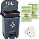 Outdoors Dog Poop Trash Can with Lid & 290PCS Waste Bags, Cute Dog Waste Trash Can for Dog Poop, Yard, Home, Garden, Kitchen, 15 Litre Grey Step with Removable Inner Bin, AG