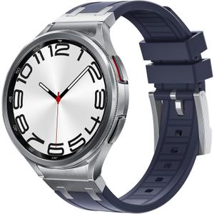 One Click No Gap Bands Compatible for Samsung Galaxy Watch 6/4 Classic 43mm 47mm 42mm 46mm for Men, Liquid Silicone Band for Galaxy Watch 7/FE/6/5 Pro Sport Strap with Stainless Steel Adapter