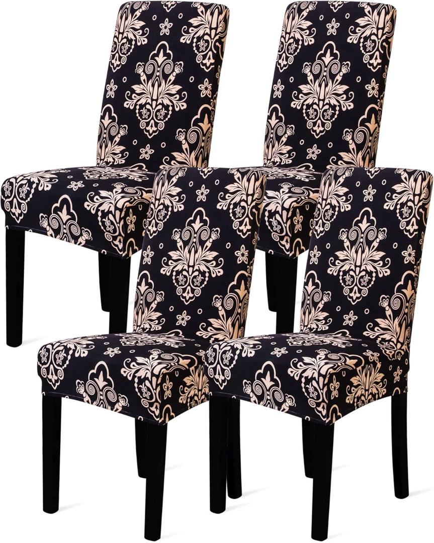 Sufdari Dining Chair Covers,Kitchen Chair Cover,Parsons Chair Slipcover,Spandex Chair Protectors for Dining Room Stretch Chairs Cover Set of 4 -Black Khaki