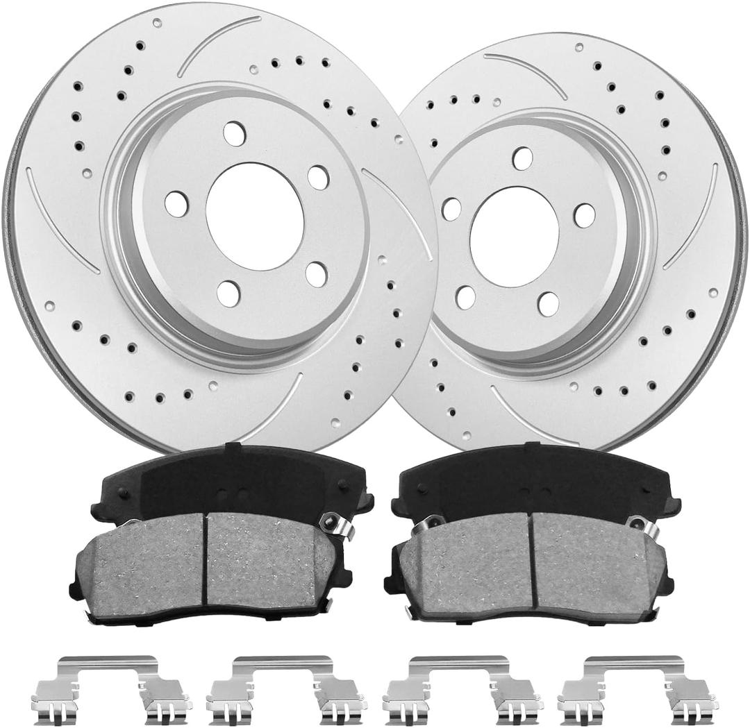 Front Brake Pads And Rotors Kit Compatible With 2006-2023 Dodge Charger, 2009-2022 Challenger, 53022 D1056-7962 Automotive Replacement Brake Kits Geomet Drilled And Slotted Rotors 320mm(12.6in)